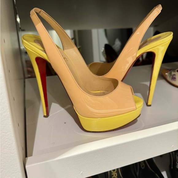Christian Louboutin Tricolor Patent Leather Lady Peep Slingback Pumps - Picture 1 of 2